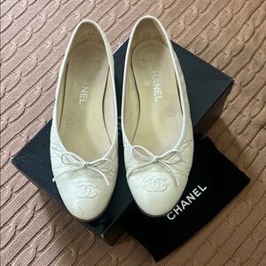 Chanel Cream Leather Ballet Flat